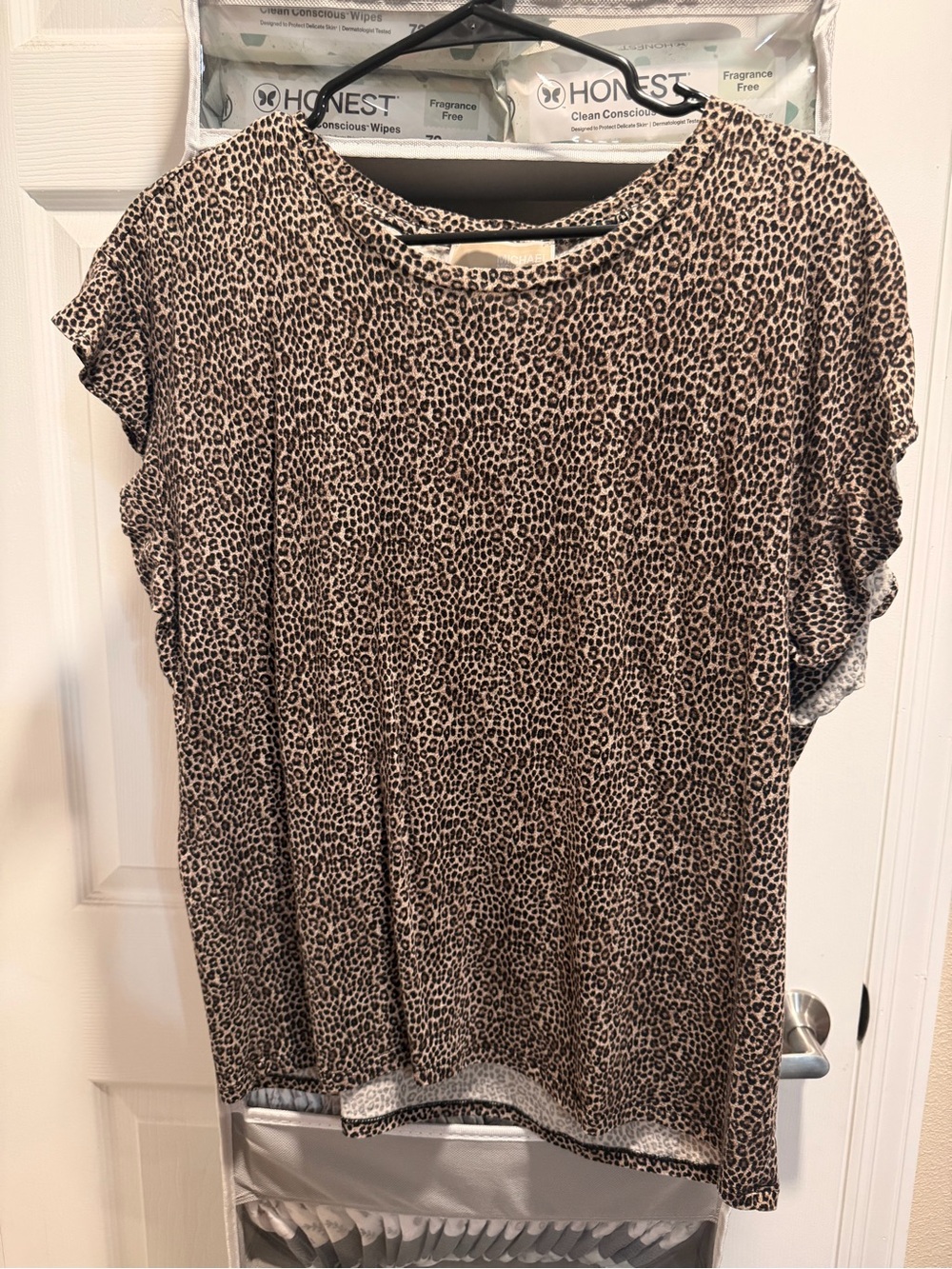 Michael Kors Leopard Print Short Sleeve Women’s Top - Beige/Black